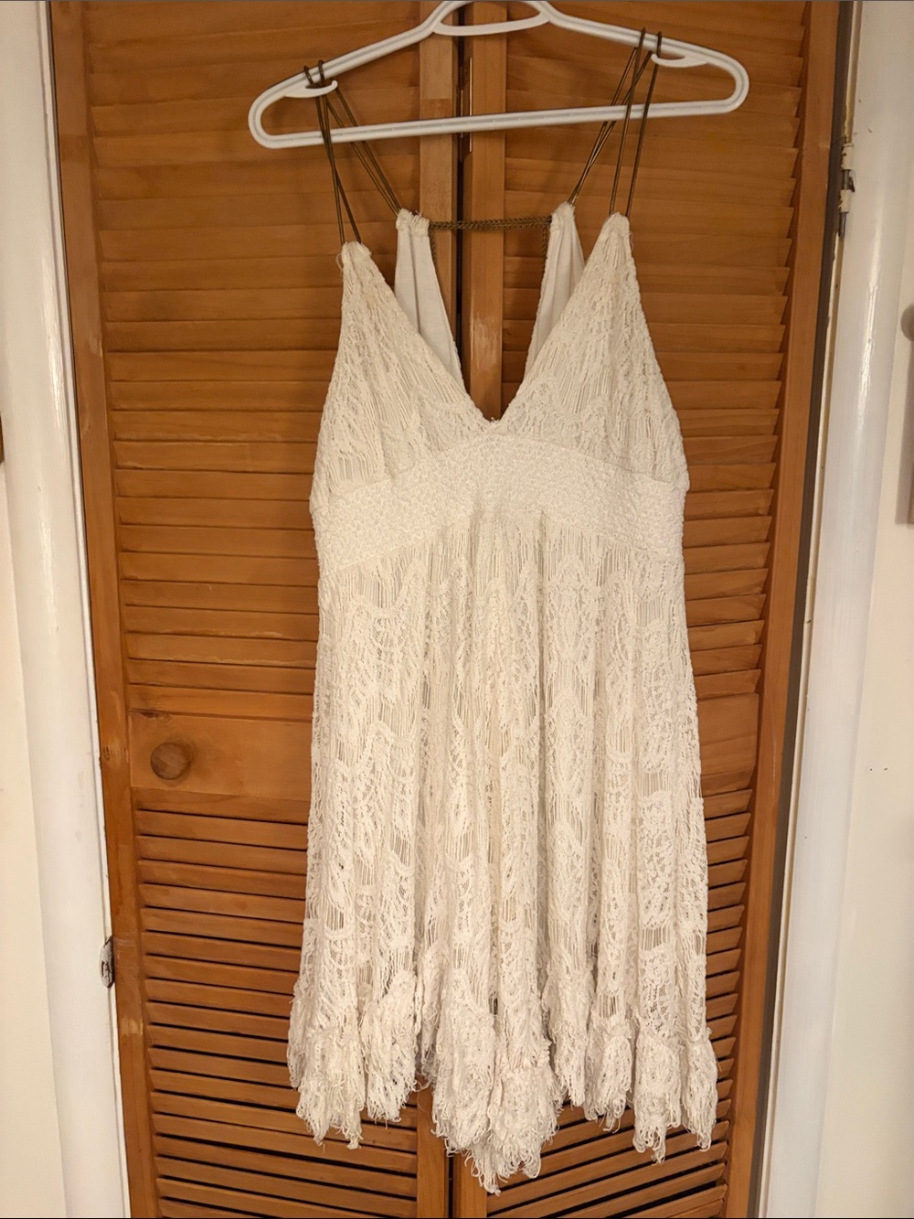 Arden B Cream Lace Midi Dress with Spaghetti Straps